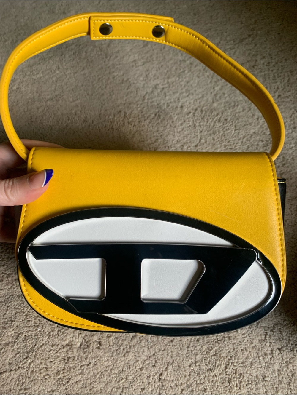 Yellow LOGO Crossbody Shoulder Bag with Accent Hardware - Picture 2 of 6